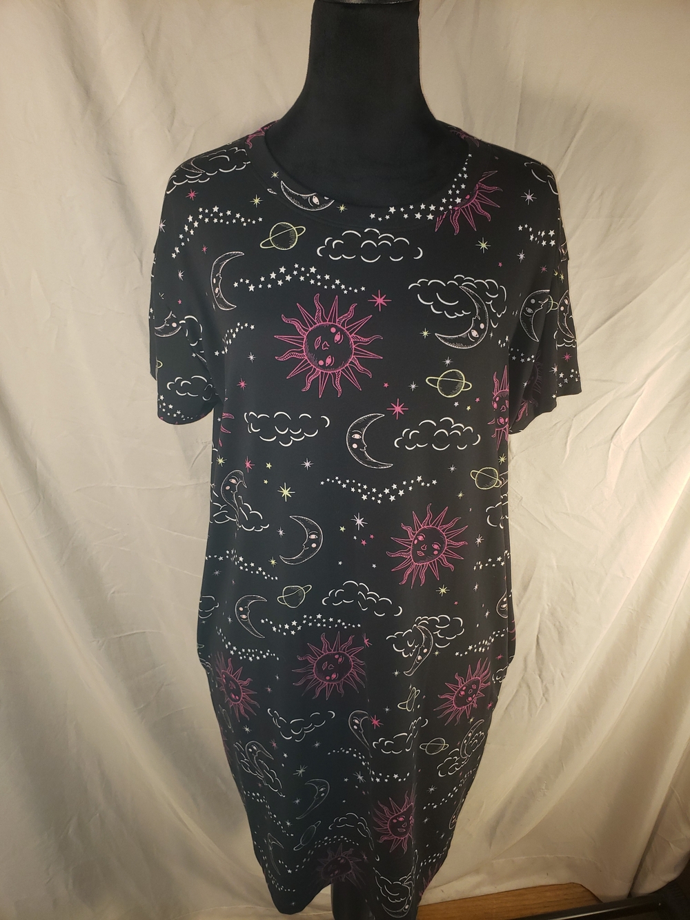 Joyspun Celestial Print Short Sleeve Women’s PJs - Blackw/Pink & White Stars-S/M